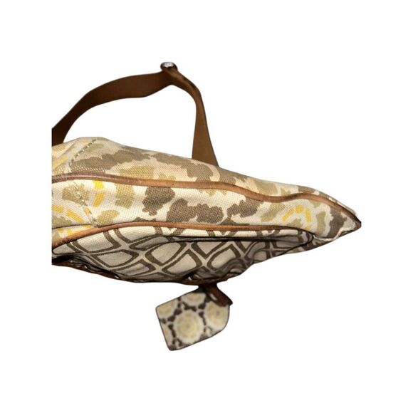 Spacious FOSSIL KEYPER Canvas & Leather LINEN / TAN / LEMON Crossbody‎ Messenger - Picture 5 of 13